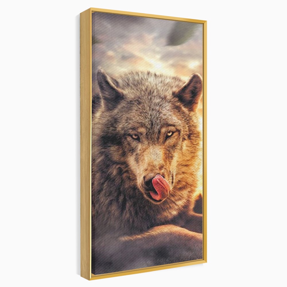 Leinwand Wandkunst Canvas Premium, LuxCanva® M1459, Überlebensinstinkt, Wolf, Wild, Tier, Flämisch, Jagd, Beute, Sehnsucht, Sonnenuntergang, Natur, Porträt, Büro, Wohnen, Kinderzimmer