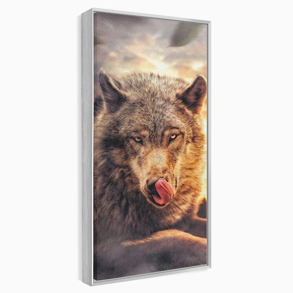Leinwand Wandkunst Canvas Premium, LuxCanva® M1459, Überlebensinstinkt, Wolf, Wild, Tier, Flämisch, Jagd, Beute, Sehnsucht, Sonnenuntergang, Natur, Porträt, Büro, Wohnen, Kinderzimmer