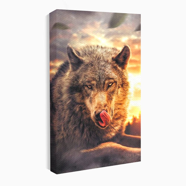 Leinwand Wandkunst Canvas Premium, LuxCanva® M1459, Überlebensinstinkt, Wolf, Wild, Tier, Flämisch, Jagd, Beute, Sehnsucht, Sonnenuntergang, Natur, Porträt, Büro, Wohnen, Kinderzimmer