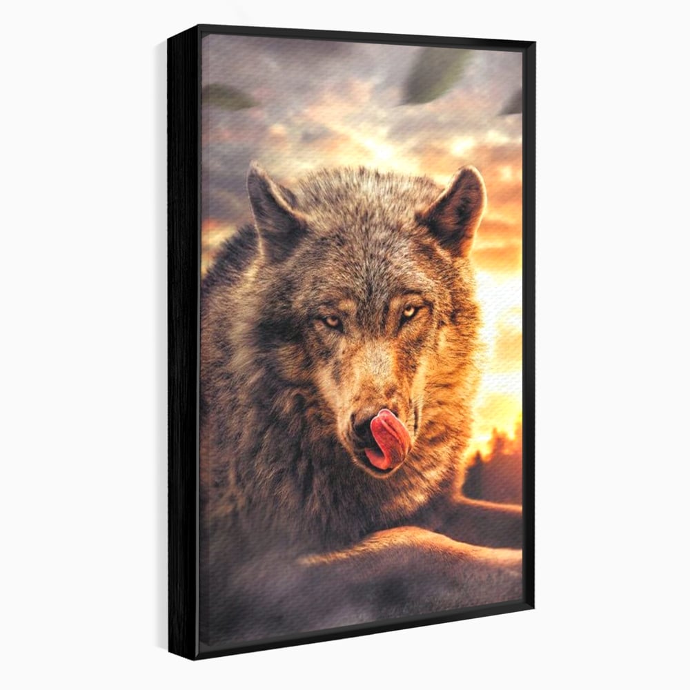 Leinwand Wandkunst Canvas Premium, LuxCanva® M1459, Überlebensinstinkt, Wolf, Wild, Tier, Flämisch, Jagd, Beute, Sehnsucht, Sonnenuntergang, Natur, Porträt, Büro, Wohnen, Kinderzimmer