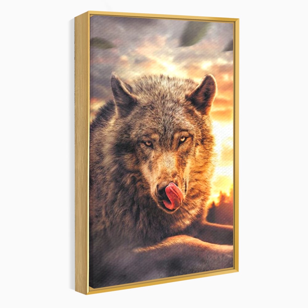 Leinwand Wandkunst Canvas Premium, LuxCanva® M1459, Überlebensinstinkt, Wolf, Wild, Tier, Flämisch, Jagd, Beute, Sehnsucht, Sonnenuntergang, Natur, Porträt, Büro, Wohnen, Kinderzimmer