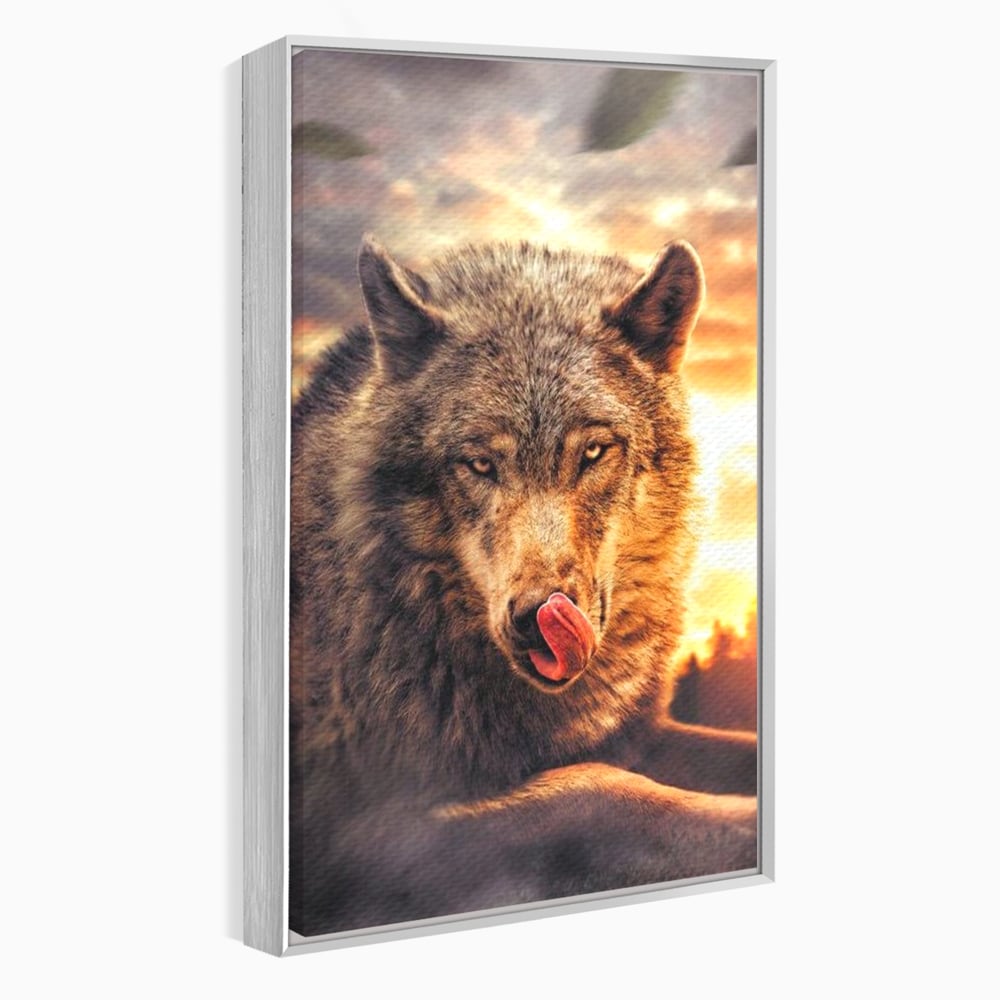 Leinwand Wandkunst Canvas Premium, LuxCanva® M1459, Überlebensinstinkt, Wolf, Wild, Tier, Flämisch, Jagd, Beute, Sehnsucht, Sonnenuntergang, Natur, Porträt, Büro, Wohnen, Kinderzimmer