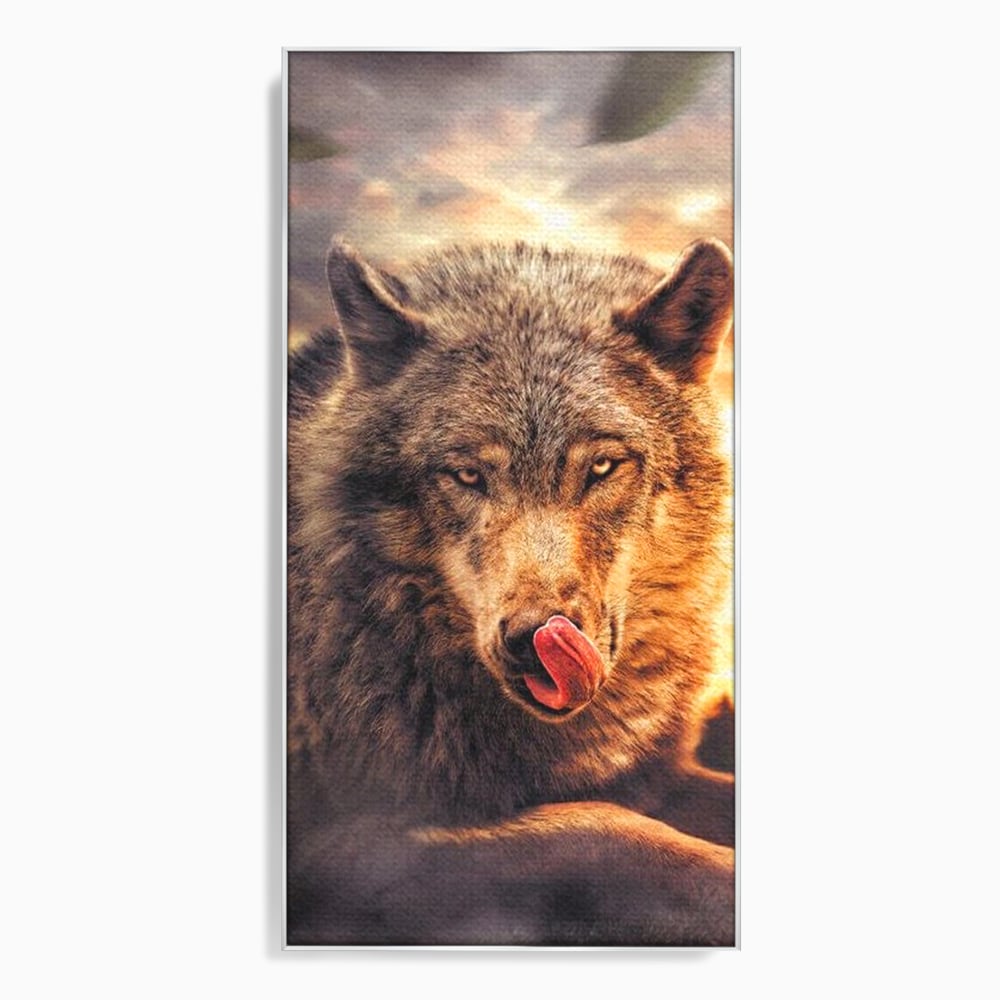 Leinwand Wandkunst Canvas Premium, LuxCanva® M1459, Überlebensinstinkt, Wolf, Wild, Tier, Flämisch, Jagd, Beute, Sehnsucht, Sonnenuntergang, Natur, Porträt, Büro, Wohnen, Kinderzimmer