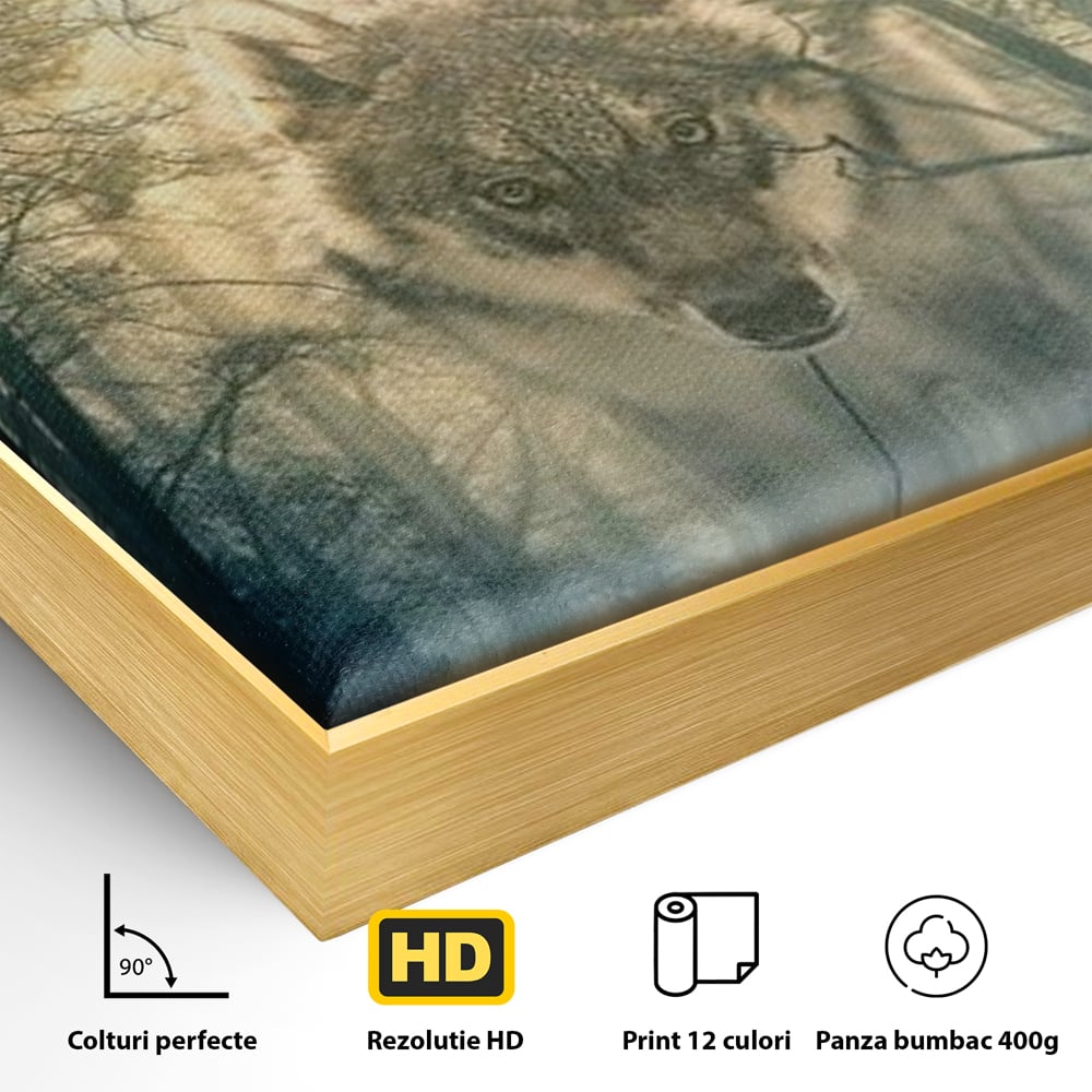 Leinwand Wandkunst Canvas Wall Art Premium, LuxCanva® M1460, Der Wolf in der Geschichte, Auto, Straße, Mann, Wolf, Riese, Alpha, Flut, Gezeiten, Ellenbogen, Wald, Allianz, Reise, Büro, Wohnen, Kinderzimmer