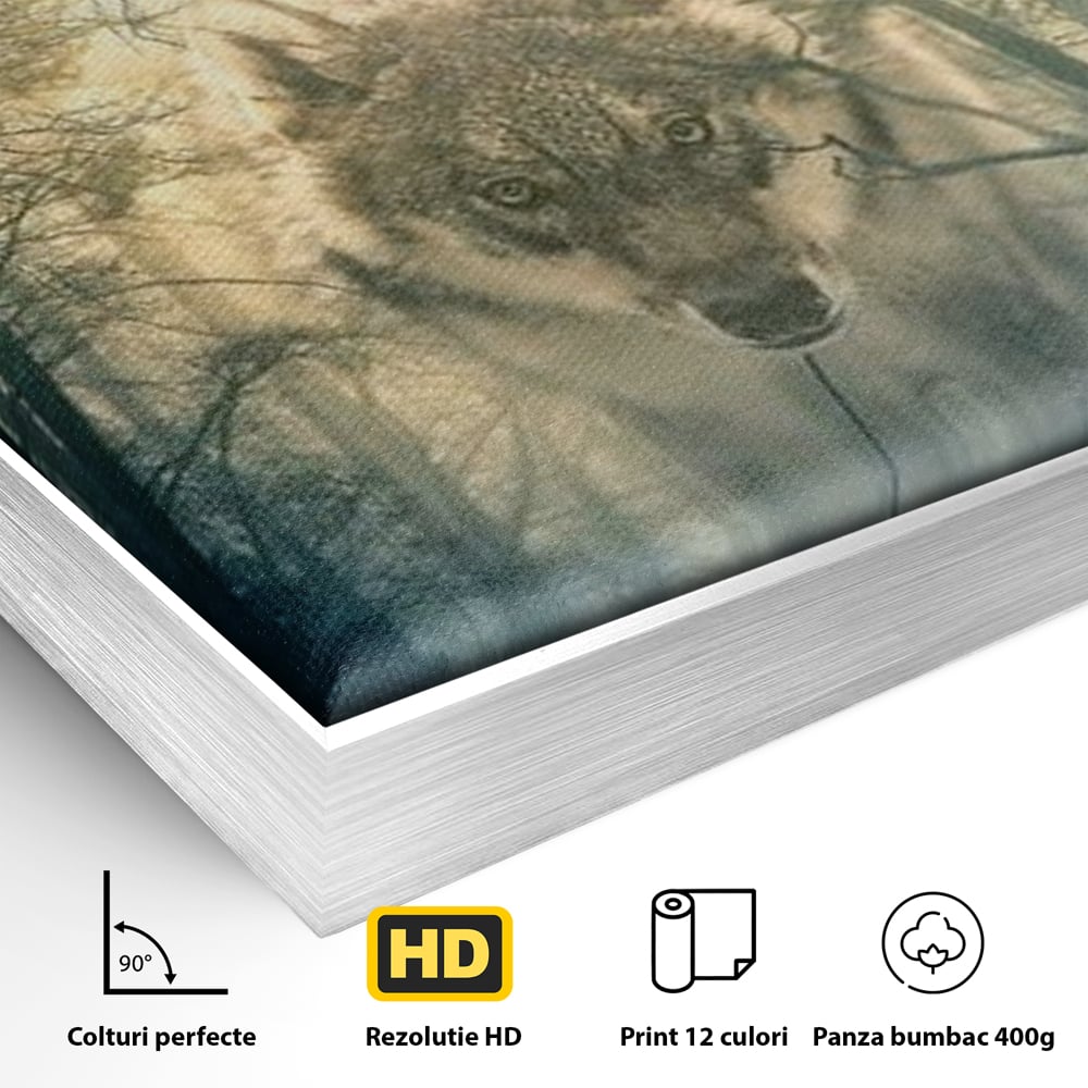 Leinwand Wandkunst Canvas Wall Art Premium, LuxCanva® M1460, Der Wolf in der Geschichte, Auto, Straße, Mann, Wolf, Riese, Alpha, Flut, Gezeiten, Ellenbogen, Wald, Allianz, Reise, Büro, Wohnen, Kinderzimmer