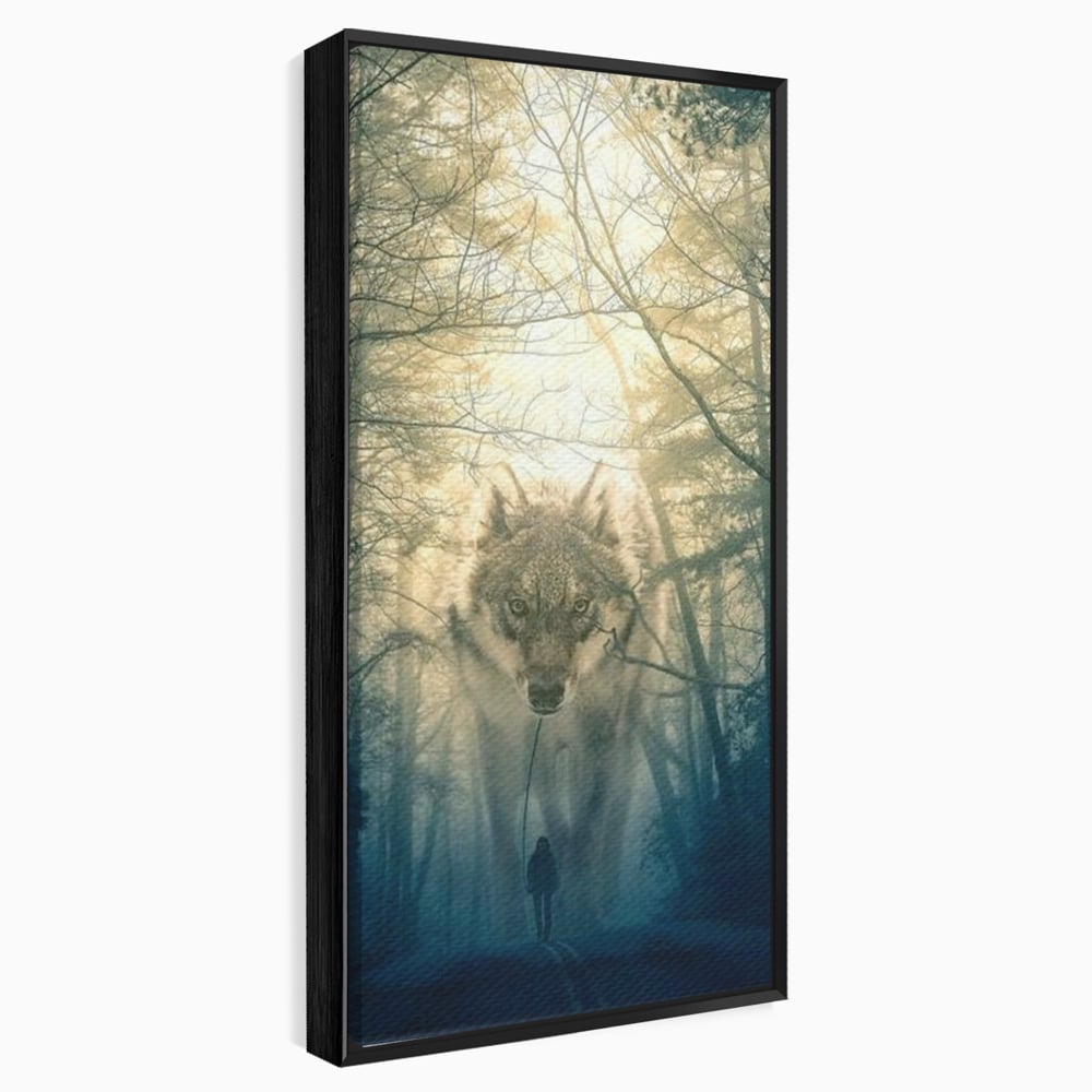 Leinwand Wandkunst Canvas Wall Art Premium, LuxCanva® M1460, Der Wolf in der Geschichte, Auto, Straße, Mann, Wolf, Riese, Alpha, Flut, Gezeiten, Ellenbogen, Wald, Allianz, Reise, Büro, Wohnen, Kinderzimmer