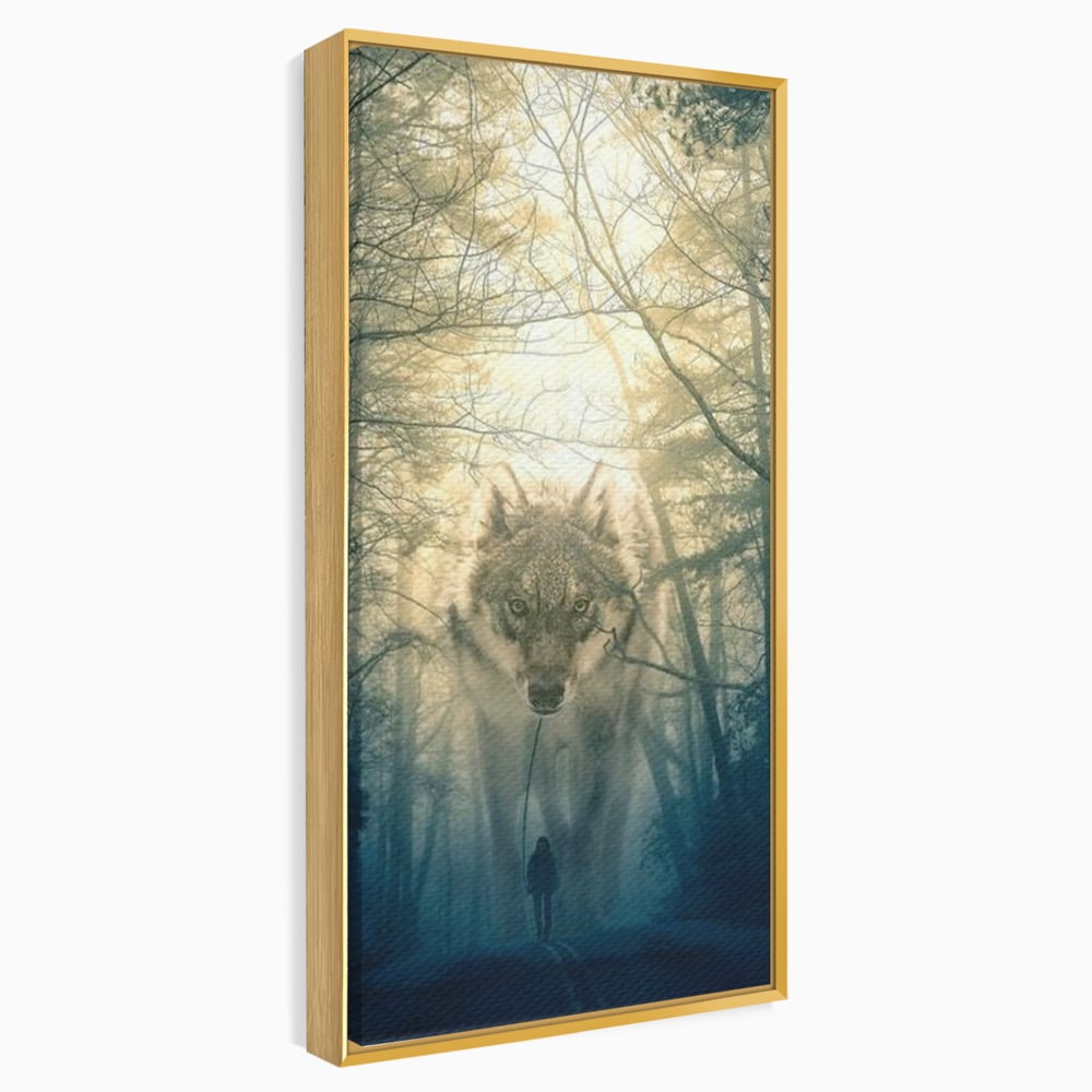 Leinwand Wandkunst Canvas Wall Art Premium, LuxCanva® M1460, Der Wolf in der Geschichte, Auto, Straße, Mann, Wolf, Riese, Alpha, Flut, Gezeiten, Ellenbogen, Wald, Allianz, Reise, Büro, Wohnen, Kinderzimmer