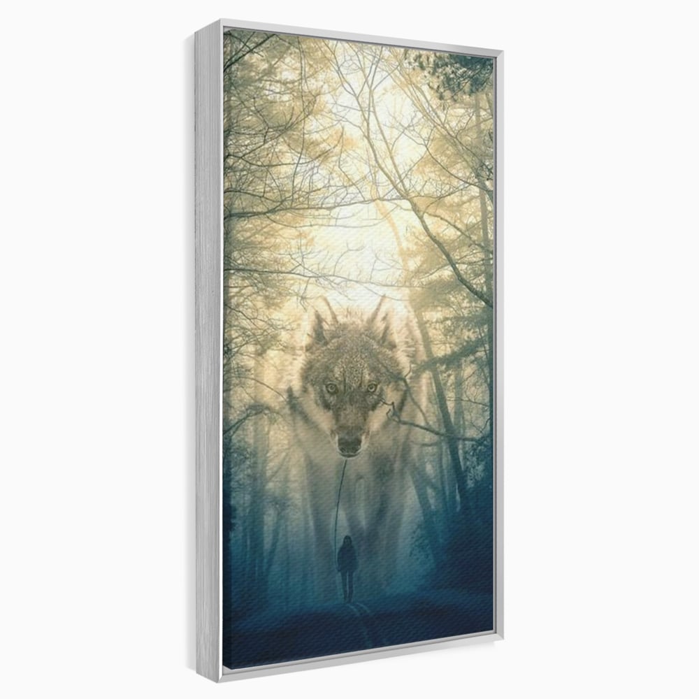 Leinwand Wandkunst Canvas Wall Art Premium, LuxCanva® M1460, Der Wolf in der Geschichte, Auto, Straße, Mann, Wolf, Riese, Alpha, Flut, Gezeiten, Ellenbogen, Wald, Allianz, Reise, Büro, Wohnen, Kinderzimmer