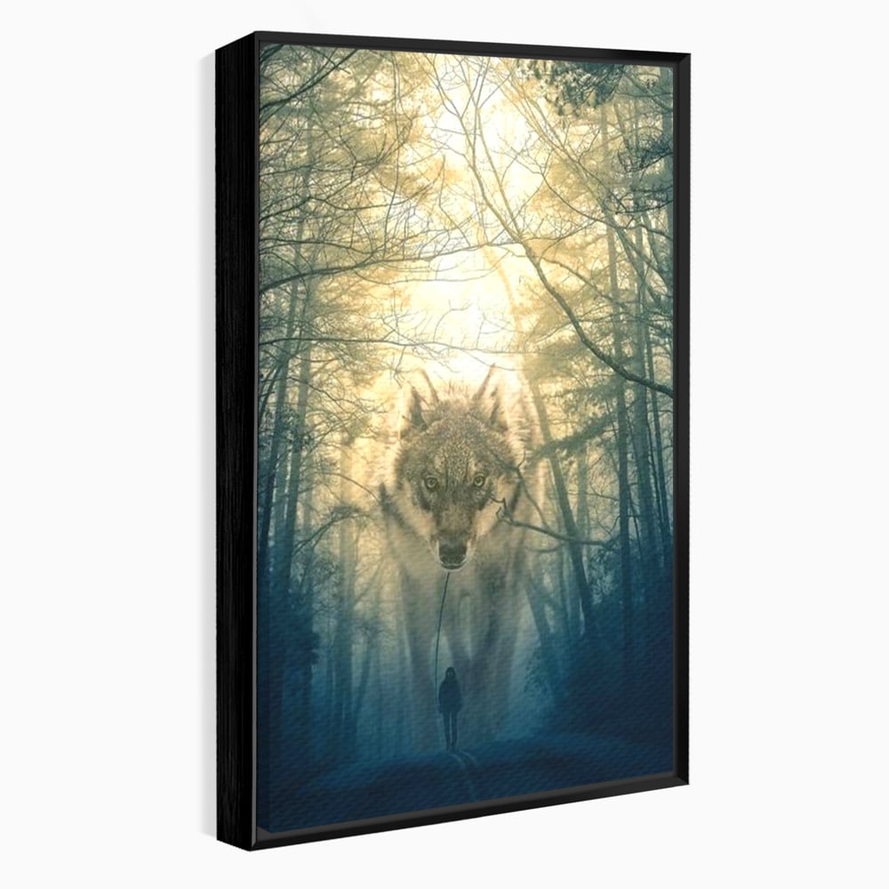 Leinwand Wandkunst Canvas Wall Art Premium, LuxCanva® M1460, Der Wolf in der Geschichte, Auto, Straße, Mann, Wolf, Riese, Alpha, Flut, Gezeiten, Ellenbogen, Wald, Allianz, Reise, Büro, Wohnen, Kinderzimmer