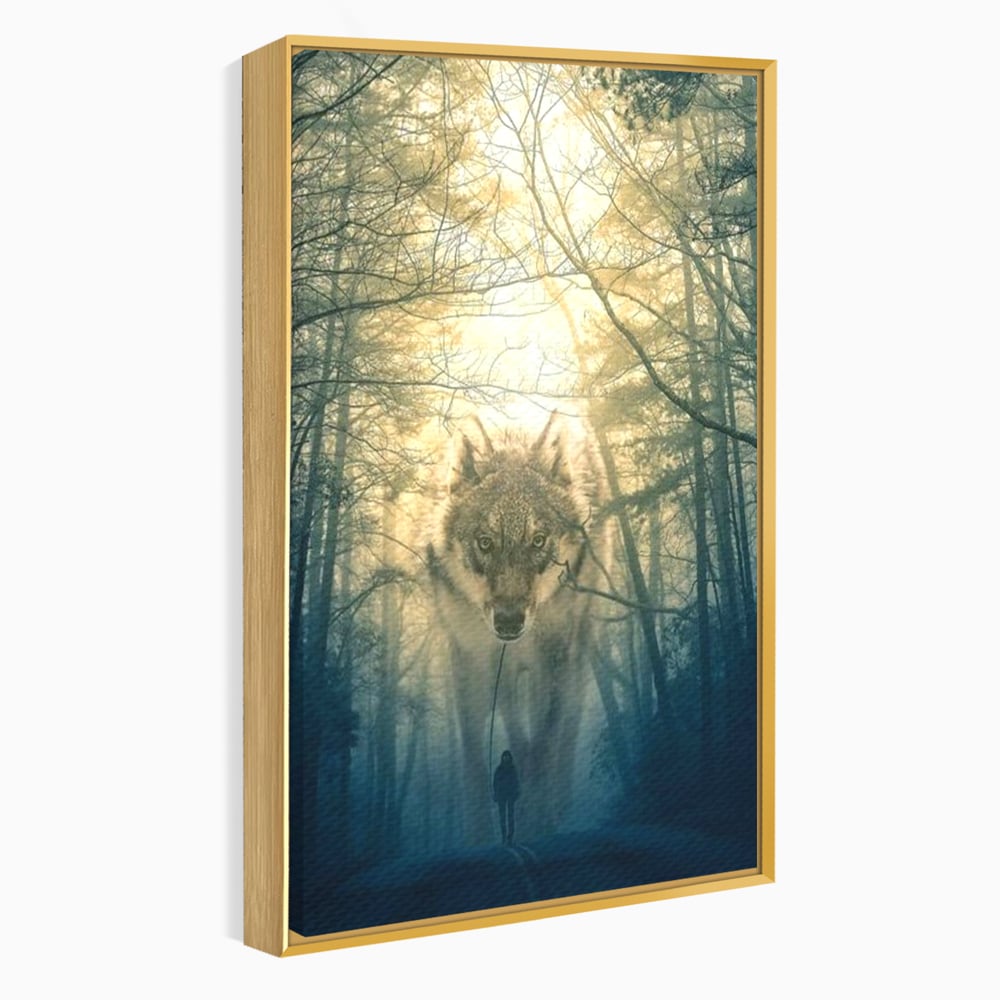 Leinwand Wandkunst Canvas Wall Art Premium, LuxCanva® M1460, Der Wolf in der Geschichte, Auto, Straße, Mann, Wolf, Riese, Alpha, Flut, Gezeiten, Ellenbogen, Wald, Allianz, Reise, Büro, Wohnen, Kinderzimmer