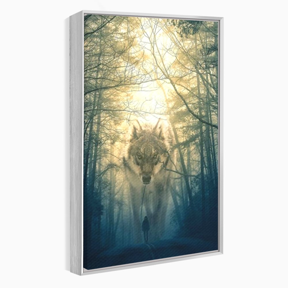 Leinwand Wandkunst Canvas Wall Art Premium, LuxCanva® M1460, Der Wolf in der Geschichte, Auto, Straße, Mann, Wolf, Riese, Alpha, Flut, Gezeiten, Ellenbogen, Wald, Allianz, Reise, Büro, Wohnen, Kinderzimmer