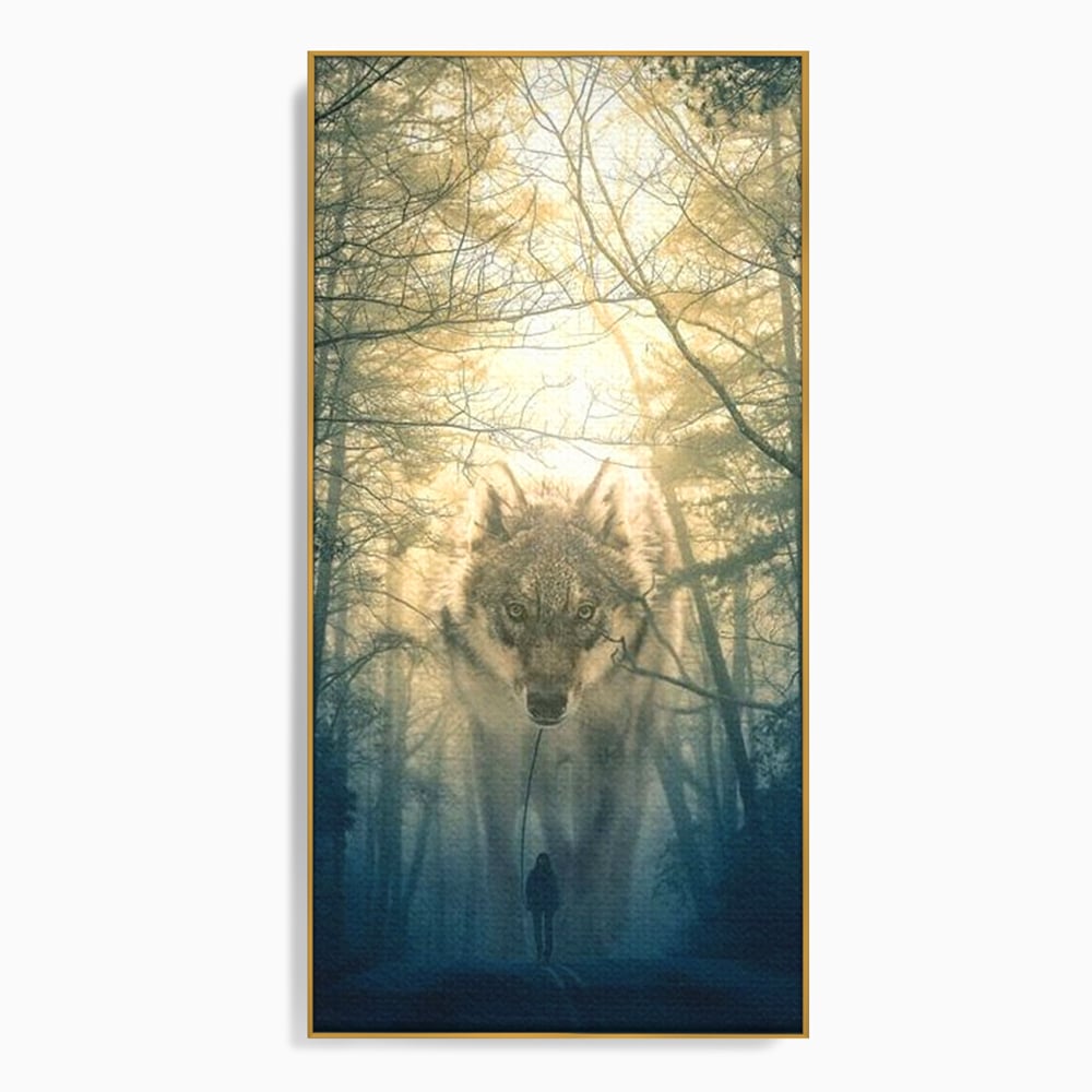 Leinwand Wandkunst Canvas Wall Art Premium, LuxCanva® M1460, Der Wolf in der Geschichte, Auto, Straße, Mann, Wolf, Riese, Alpha, Flut, Gezeiten, Ellenbogen, Wald, Allianz, Reise, Büro, Wohnen, Kinderzimmer
