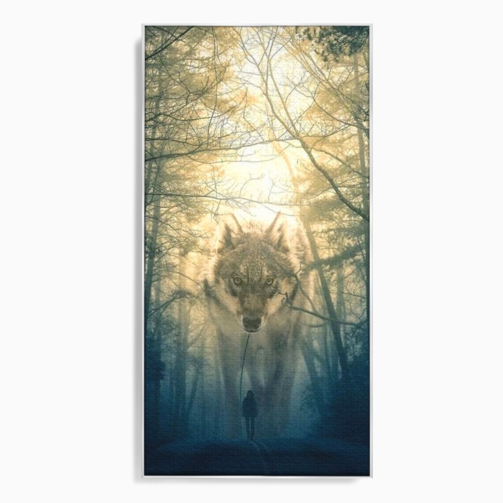 Leinwand Wandkunst Canvas Wall Art Premium, LuxCanva® M1460, Der Wolf in der Geschichte, Auto, Straße, Mann, Wolf, Riese, Alpha, Flut, Gezeiten, Ellenbogen, Wald, Allianz, Reise, Büro, Wohnen, Kinderzimmer