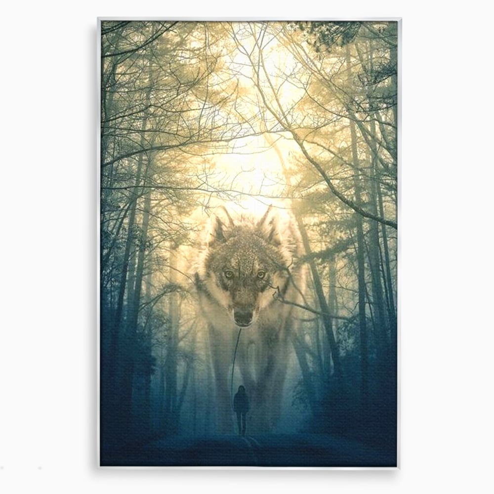 Leinwand Wandkunst Canvas Wall Art Premium, LuxCanva® M1460, Der Wolf in der Geschichte, Auto, Straße, Mann, Wolf, Riese, Alpha, Flut, Gezeiten, Ellenbogen, Wald, Allianz, Reise, Büro, Wohnen, Kinderzimmer