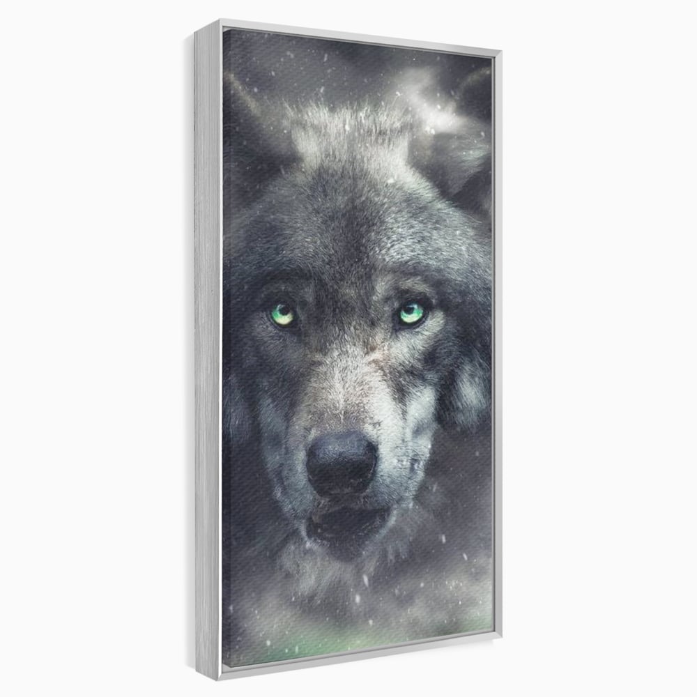 Leinwandbilder Premium, LuxCanva® M1461, Smaragdgrüner Blick, Augen, Intensiv, Mystisch, Tier, Geist, Geist, Nebel, Wolf, Magie, Rätsel, Abgrund, Nächtlich, Grün, Büro, Wohnen, Kinderzimmer