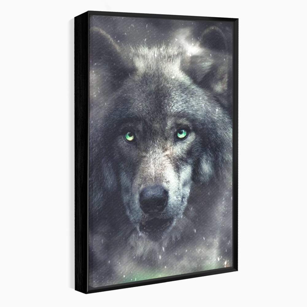 Leinwandbilder Premium, LuxCanva® M1461, Smaragdgrüner Blick, Augen, Intensiv, Mystisch, Tier, Geist, Geist, Nebel, Wolf, Magie, Rätsel, Abgrund, Nächtlich, Grün, Büro, Wohnen, Kinderzimmer
