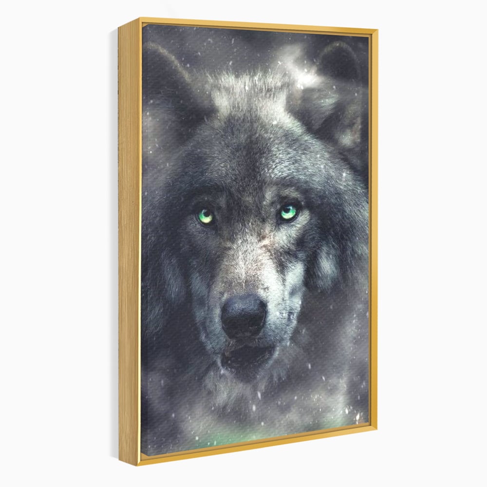 Leinwandbilder Premium, LuxCanva® M1461, Smaragdgrüner Blick, Augen, Intensiv, Mystisch, Tier, Geist, Geist, Nebel, Wolf, Magie, Rätsel, Abgrund, Nächtlich, Grün, Büro, Wohnen, Kinderzimmer
