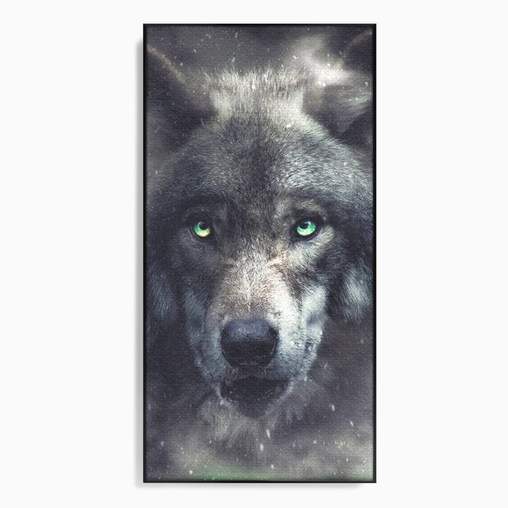 Leinwandbilder Premium, LuxCanva® M1461, Smaragdgrüner Blick, Augen, Intensiv, Mystisch, Tier, Geist, Geist, Nebel, Wolf, Magie, Rätsel, Abgrund, Nächtlich, Grün, Büro, Wohnen, Kinderzimmer