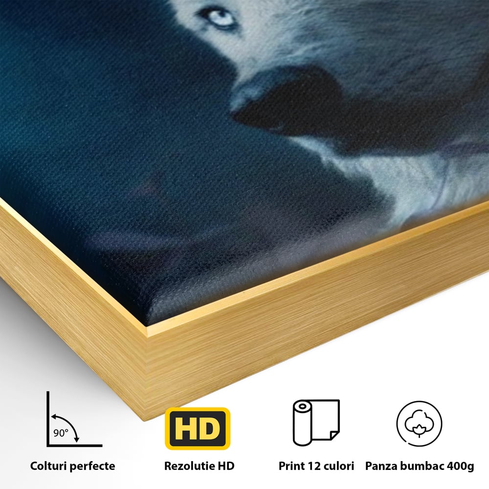 Leinwand Wandkunst Canvas Premium, LuxCanva® M1462, Unter dem Mond, Vollmond, Tier, Wolf, Wild, Natur, Nacht, Nacht, Stille, Rufen, Rufen, Blätter, Licht, Büro, Wohnen, Kinderzimmer