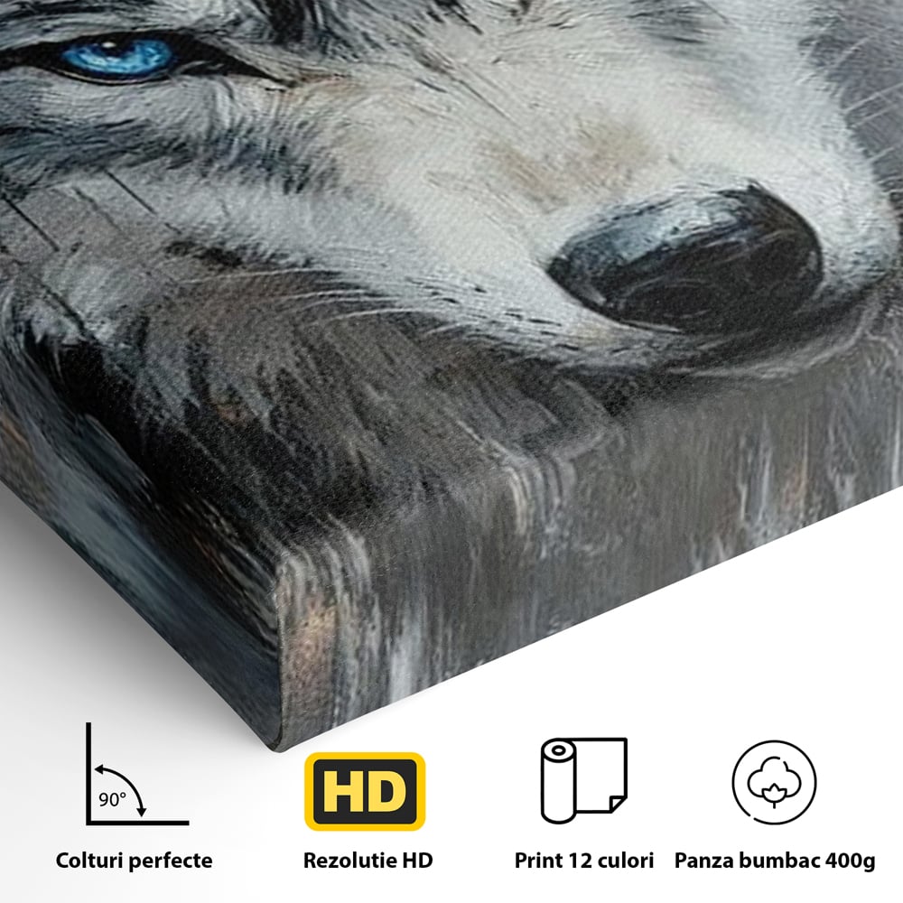 Leinwand Premium Canvas Wandkunst, LuxCanva® M1463, Crystal Shade, Gemälde, Blick, Blick, Patron, Portrait, Wolf, Alpha, Augen, Eis, Nord, Stark, Büro, Wohnen, Kinderzimmer