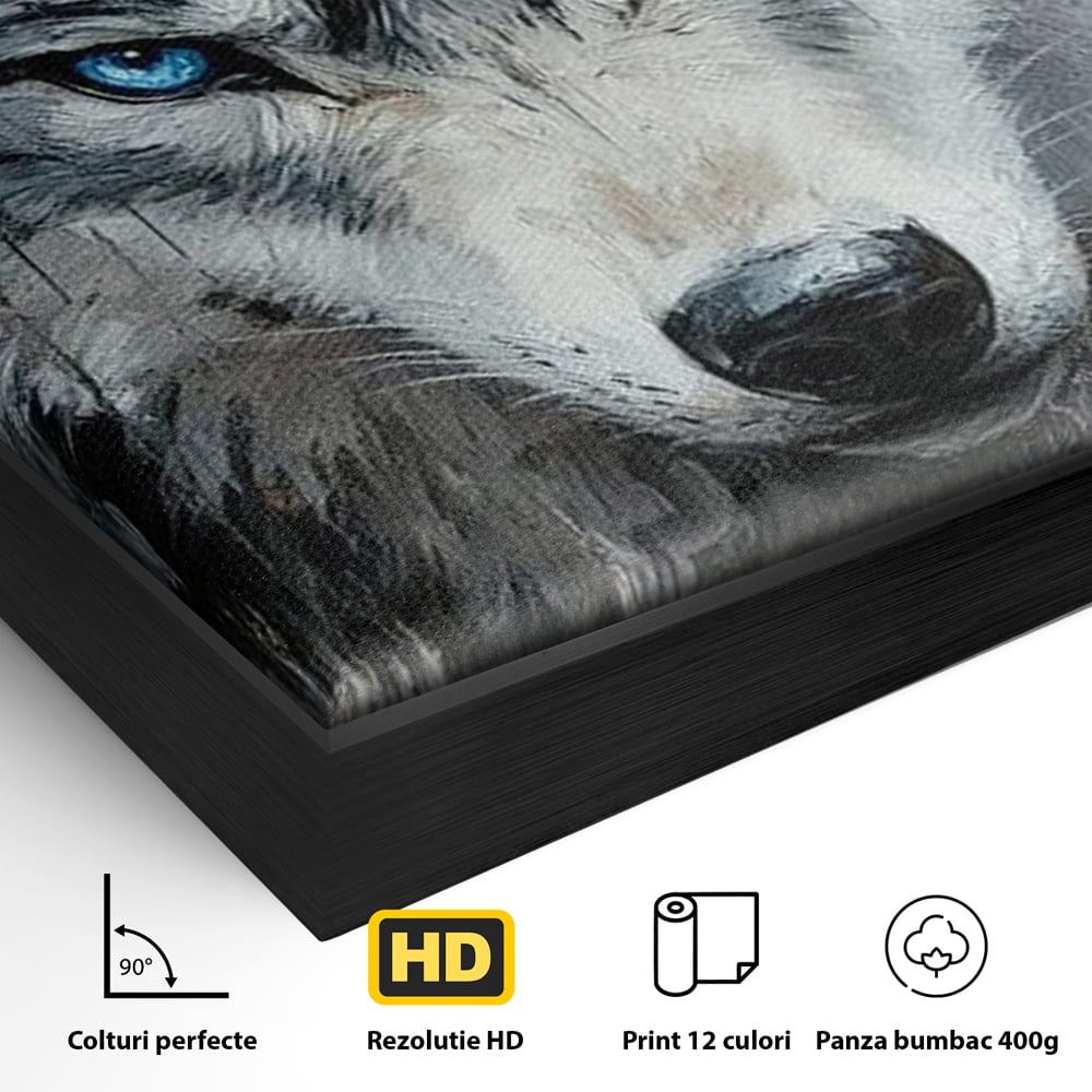 Leinwand Premium Canvas Wandkunst, LuxCanva® M1463, Crystal Shade, Gemälde, Blick, Blick, Patron, Portrait, Wolf, Alpha, Augen, Eis, Nord, Stark, Büro, Wohnen, Kinderzimmer