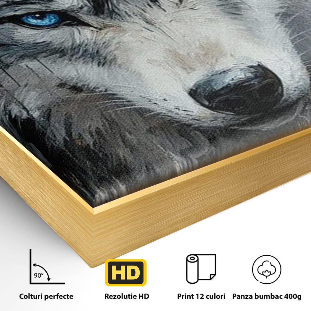 Leinwand Premium Canvas Wandkunst, LuxCanva® M1463, Crystal Shade, Gemälde, Blick, Blick, Patron, Portrait, Wolf, Alpha, Augen, Eis, Nord, Stark, Büro, Wohnen, Kinderzimmer