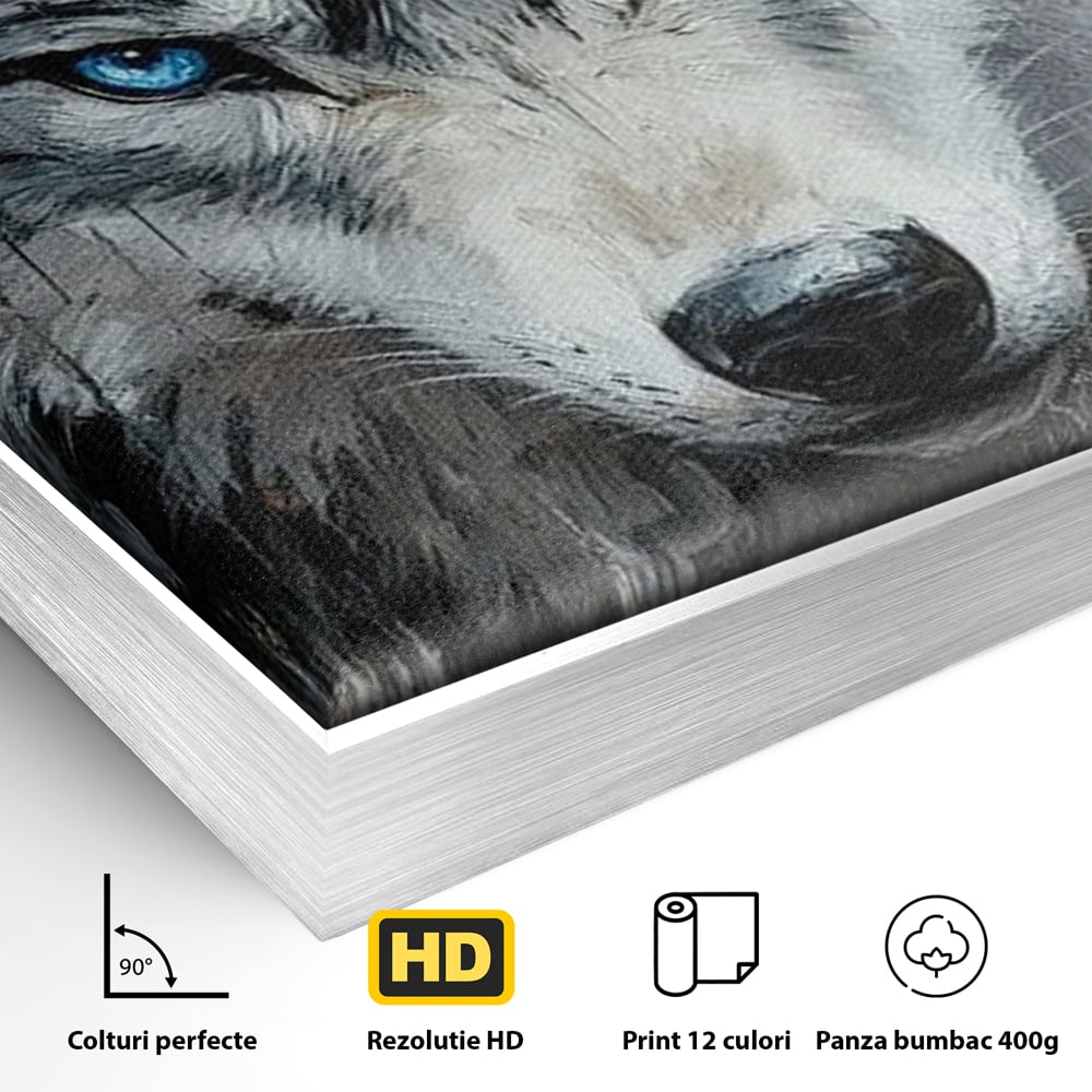 Leinwand Premium Canvas Wandkunst, LuxCanva® M1463, Crystal Shade, Gemälde, Blick, Blick, Patron, Portrait, Wolf, Alpha, Augen, Eis, Nord, Stark, Büro, Wohnen, Kinderzimmer
