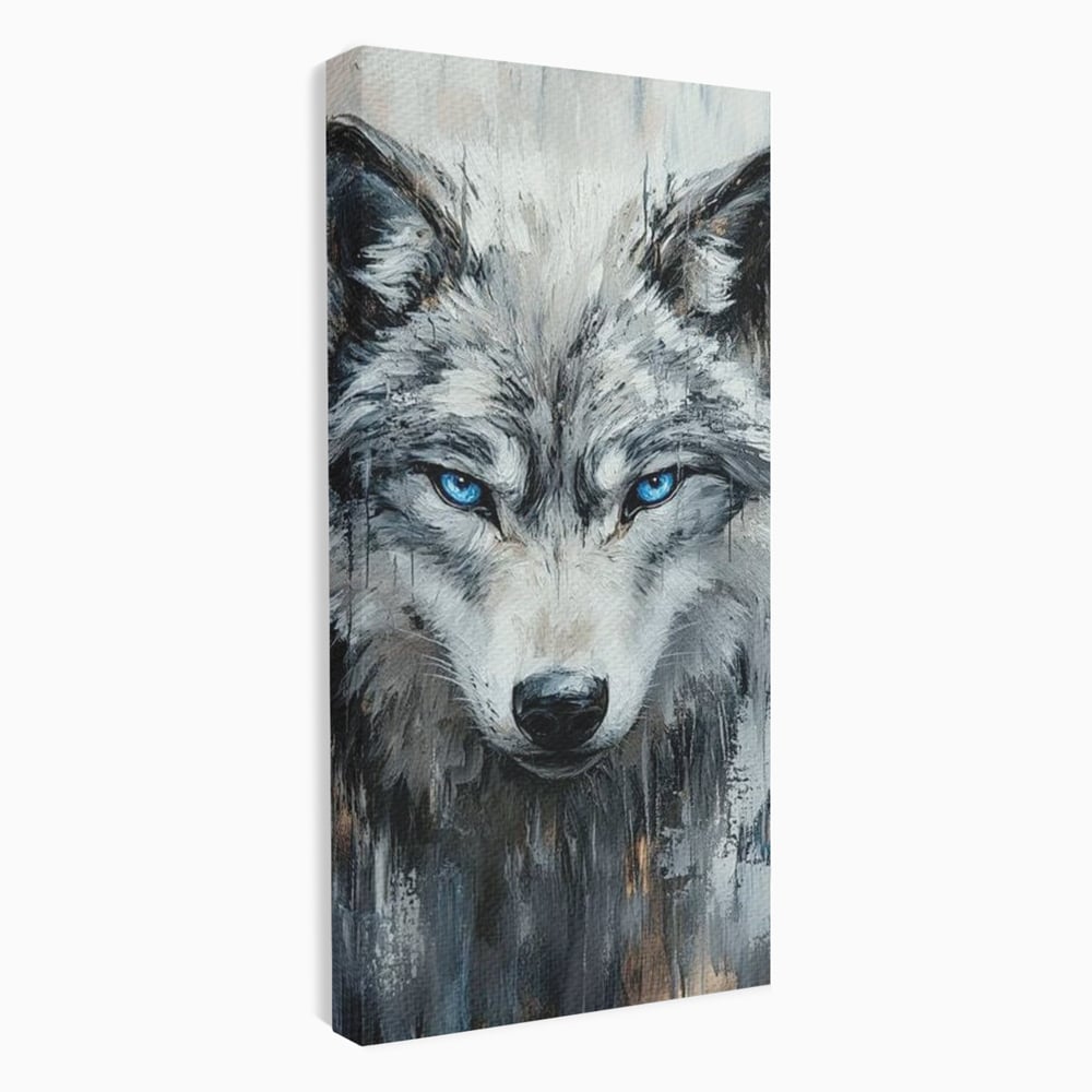 Leinwand Premium Canvas Wandkunst, LuxCanva® M1463, Crystal Shade, Gemälde, Blick, Blick, Patron, Portrait, Wolf, Alpha, Augen, Eis, Nord, Stark, Büro, Wohnen, Kinderzimmer