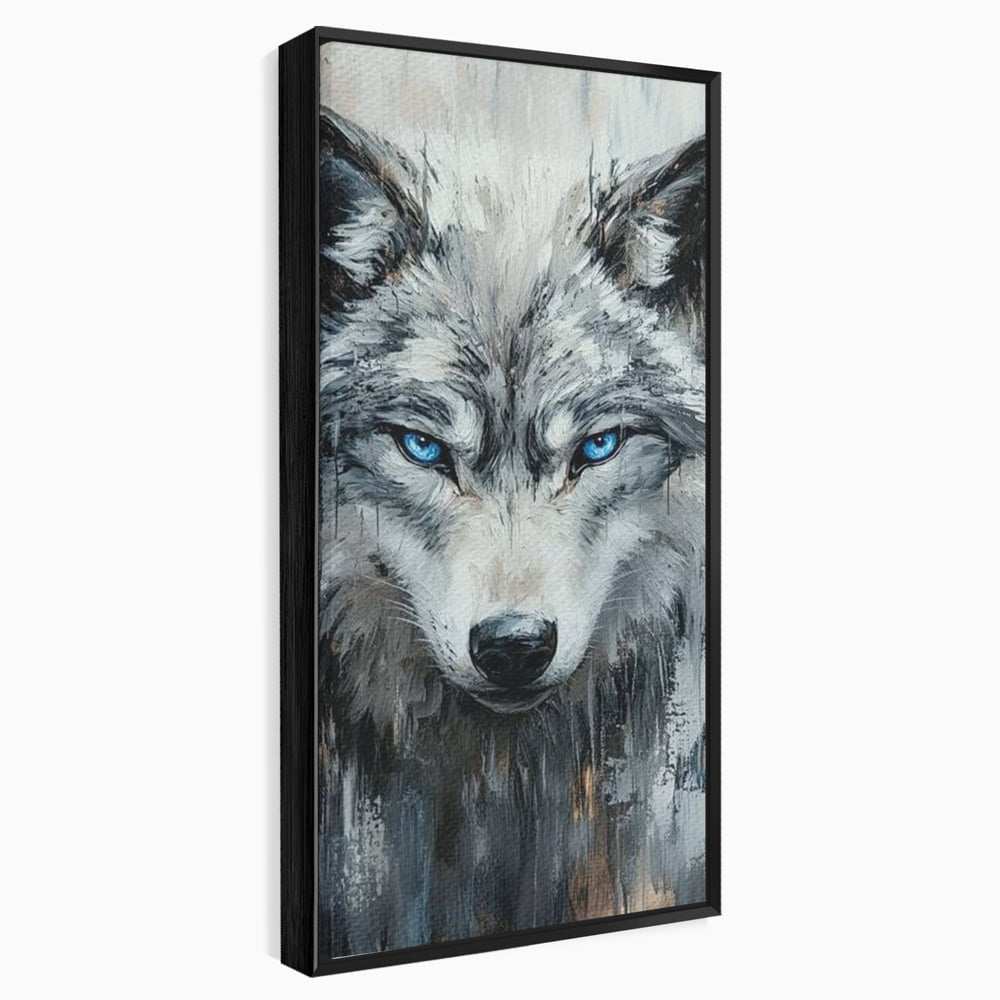 Leinwand Premium Canvas Wandkunst, LuxCanva® M1463, Crystal Shade, Gemälde, Blick, Blick, Patron, Portrait, Wolf, Alpha, Augen, Eis, Nord, Stark, Büro, Wohnen, Kinderzimmer