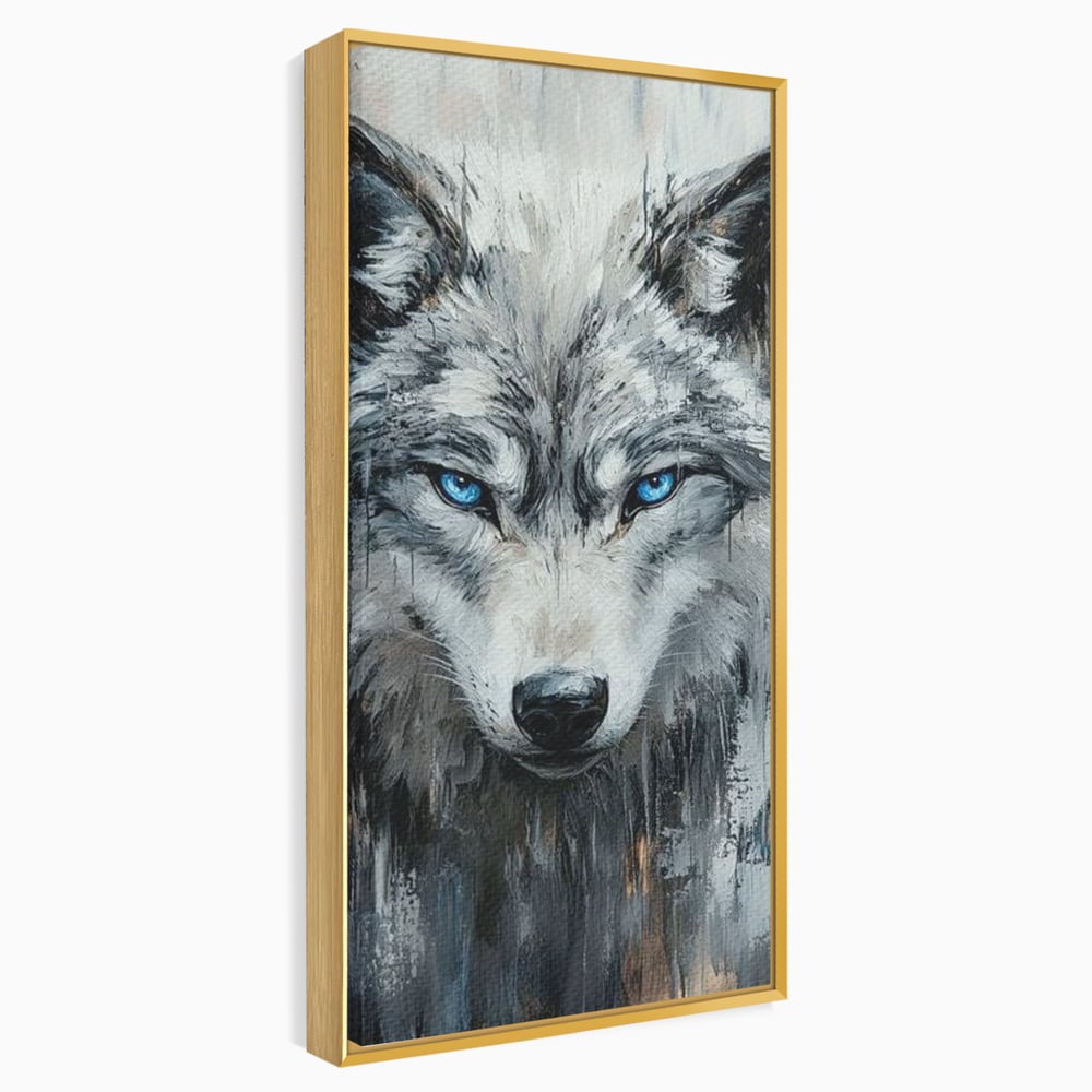 Leinwand Premium Canvas Wandkunst, LuxCanva® M1463, Crystal Shade, Gemälde, Blick, Blick, Patron, Portrait, Wolf, Alpha, Augen, Eis, Nord, Stark, Büro, Wohnen, Kinderzimmer