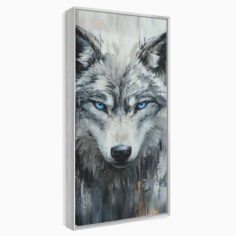 Leinwand Premium Canvas Wandkunst, LuxCanva® M1463, Crystal Shade, Gemälde, Blick, Blick, Patron, Portrait, Wolf, Alpha, Augen, Eis, Nord, Stark, Büro, Wohnen, Kinderzimmer