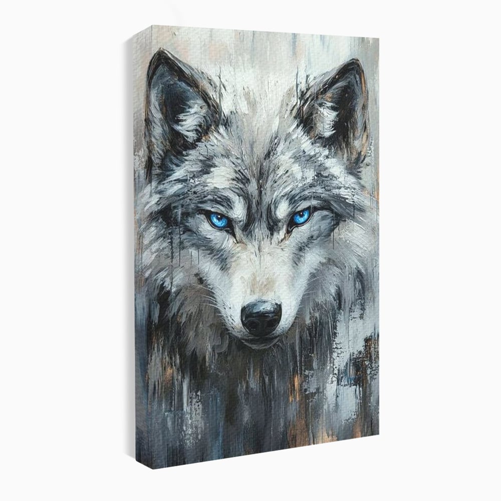 Leinwand Premium Canvas Wandkunst, LuxCanva® M1463, Crystal Shade, Gemälde, Blick, Blick, Patron, Portrait, Wolf, Alpha, Augen, Eis, Nord, Stark, Büro, Wohnen, Kinderzimmer