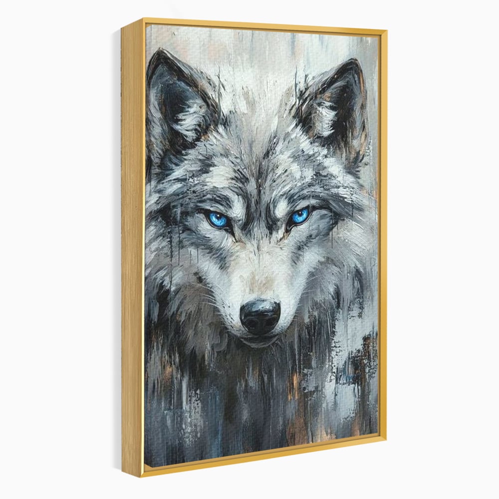 Leinwand Premium Canvas Wandkunst, LuxCanva® M1463, Crystal Shade, Gemälde, Blick, Blick, Patron, Portrait, Wolf, Alpha, Augen, Eis, Nord, Stark, Büro, Wohnen, Kinderzimmer