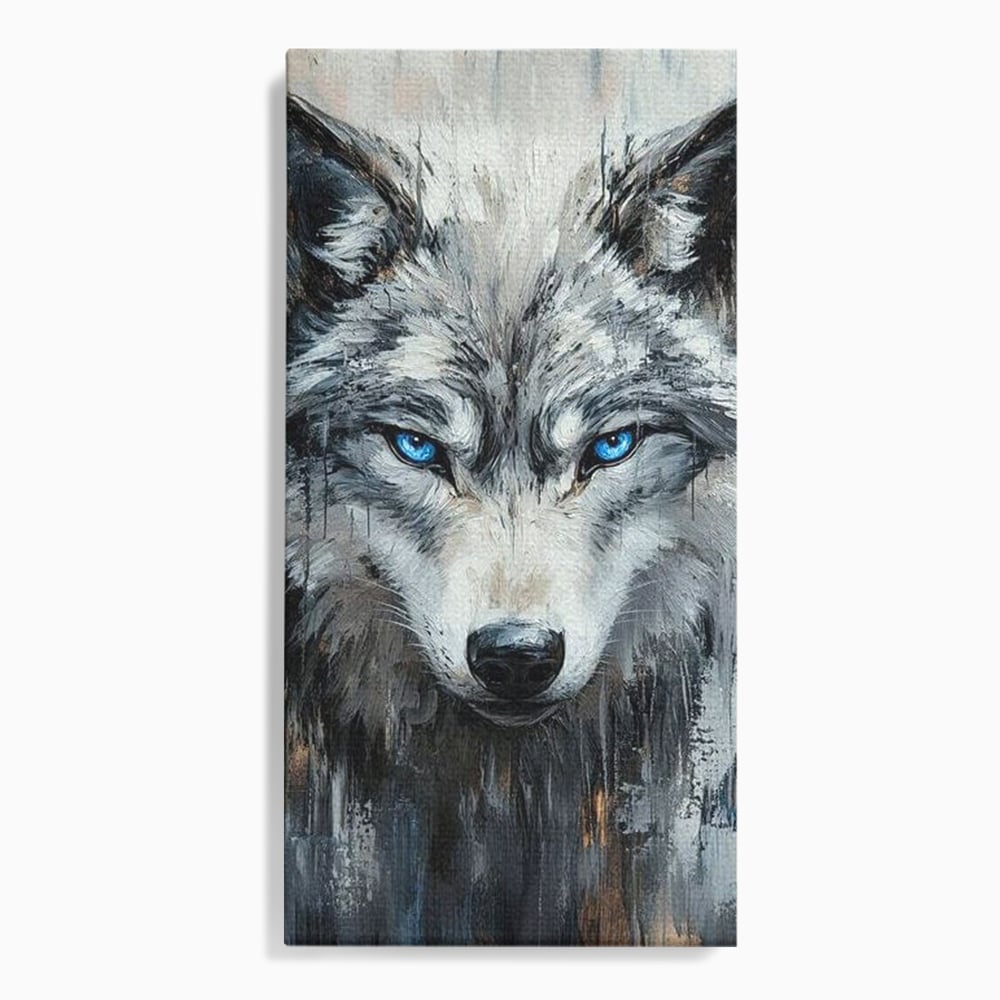 Leinwand Premium Canvas Wandkunst, LuxCanva® M1463, Crystal Shade, Gemälde, Blick, Blick, Patron, Portrait, Wolf, Alpha, Augen, Eis, Nord, Stark, Büro, Wohnen, Kinderzimmer