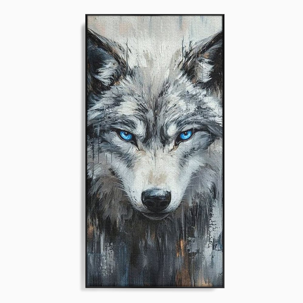 Leinwand Premium Canvas Wandkunst, LuxCanva® M1463, Crystal Shade, Gemälde, Blick, Blick, Patron, Portrait, Wolf, Alpha, Augen, Eis, Nord, Stark, Büro, Wohnen, Kinderzimmer