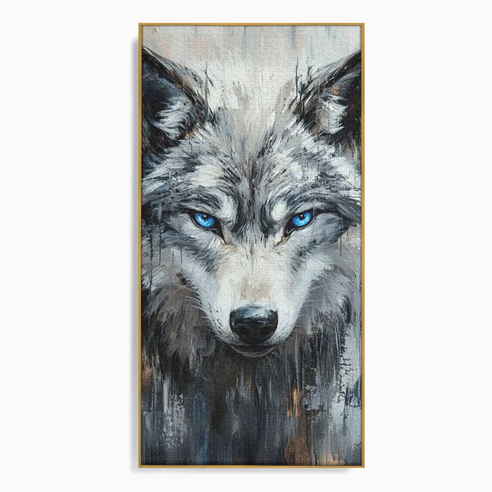 Leinwand Premium Canvas Wandkunst, LuxCanva® M1463, Crystal Shade, Gemälde, Blick, Blick, Patron, Portrait, Wolf, Alpha, Augen, Eis, Nord, Stark, Büro, Wohnen, Kinderzimmer