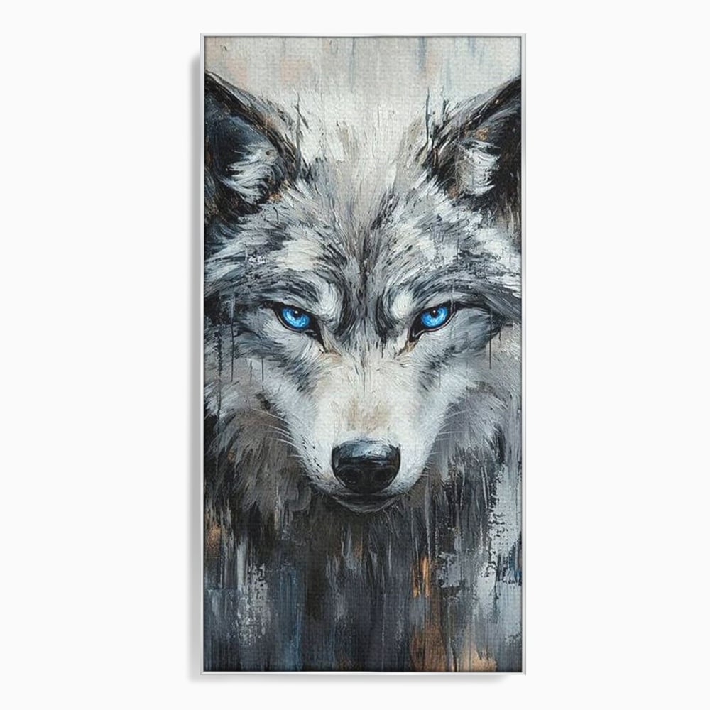 Leinwand Premium Canvas Wandkunst, LuxCanva® M1463, Crystal Shade, Gemälde, Blick, Blick, Patron, Portrait, Wolf, Alpha, Augen, Eis, Nord, Stark, Büro, Wohnen, Kinderzimmer