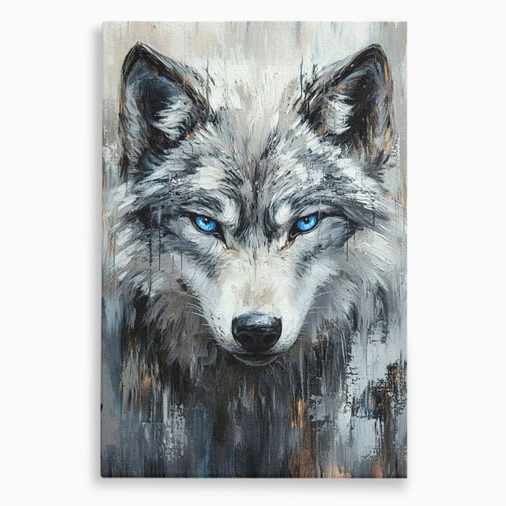 Leinwand Premium Canvas Wandkunst, LuxCanva® M1463, Crystal Shade, Gemälde, Blick, Blick, Patron, Portrait, Wolf, Alpha, Augen, Eis, Nord, Stark, Büro, Wohnen, Kinderzimmer