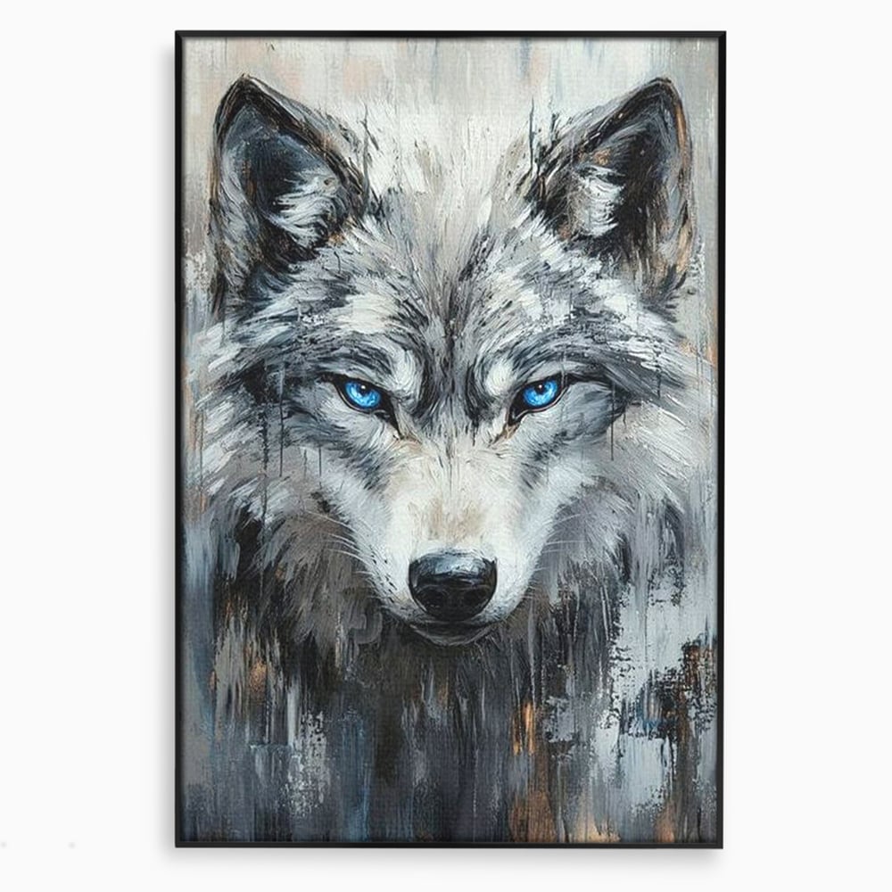 Leinwand Premium Canvas Wandkunst, LuxCanva® M1463, Crystal Shade, Gemälde, Blick, Blick, Patron, Portrait, Wolf, Alpha, Augen, Eis, Nord, Stark, Büro, Wohnen, Kinderzimmer