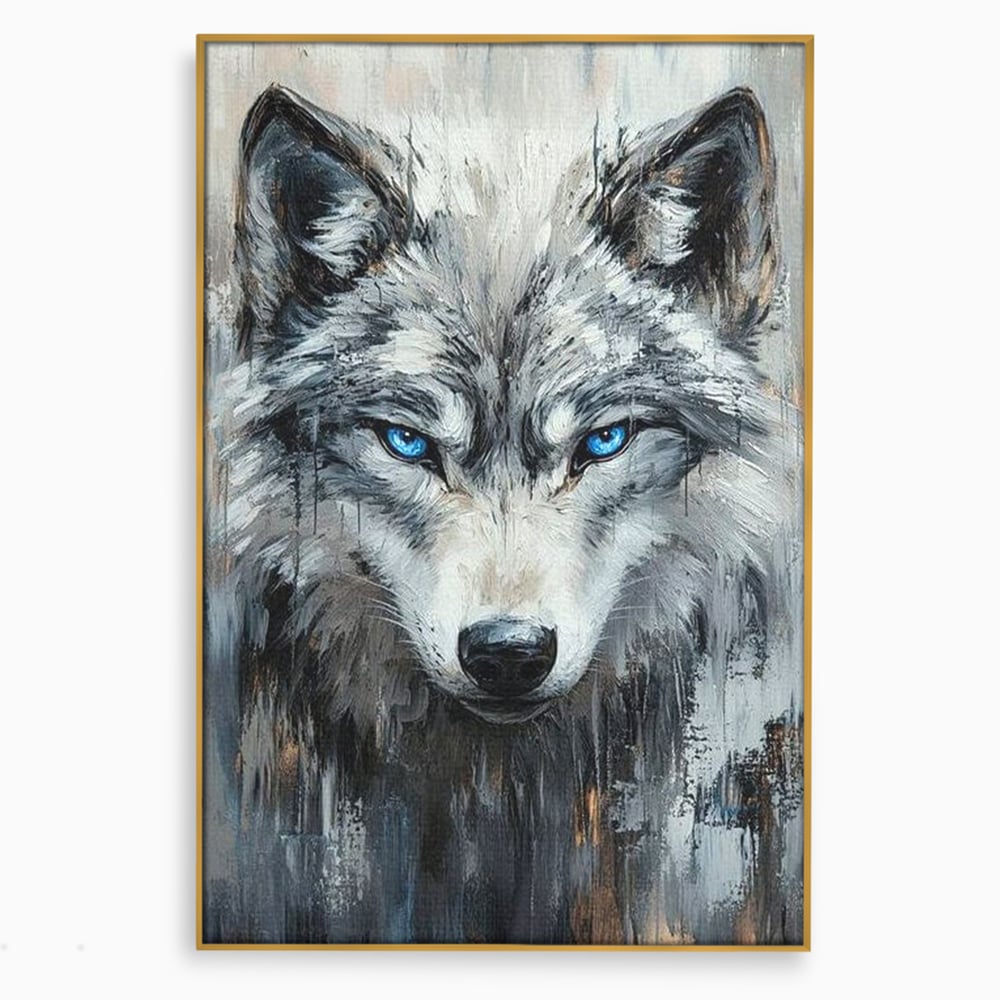 Leinwand Premium Canvas Wandkunst, LuxCanva® M1463, Crystal Shade, Gemälde, Blick, Blick, Patron, Portrait, Wolf, Alpha, Augen, Eis, Nord, Stark, Büro, Wohnen, Kinderzimmer