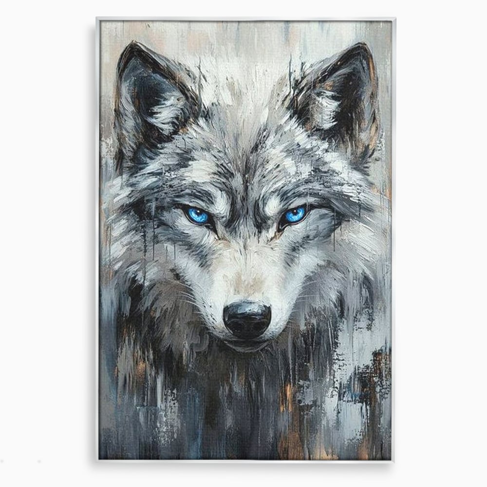 Leinwand Premium Canvas Wandkunst, LuxCanva® M1463, Crystal Shade, Gemälde, Blick, Blick, Patron, Portrait, Wolf, Alpha, Augen, Eis, Nord, Stark, Büro, Wohnen, Kinderzimmer