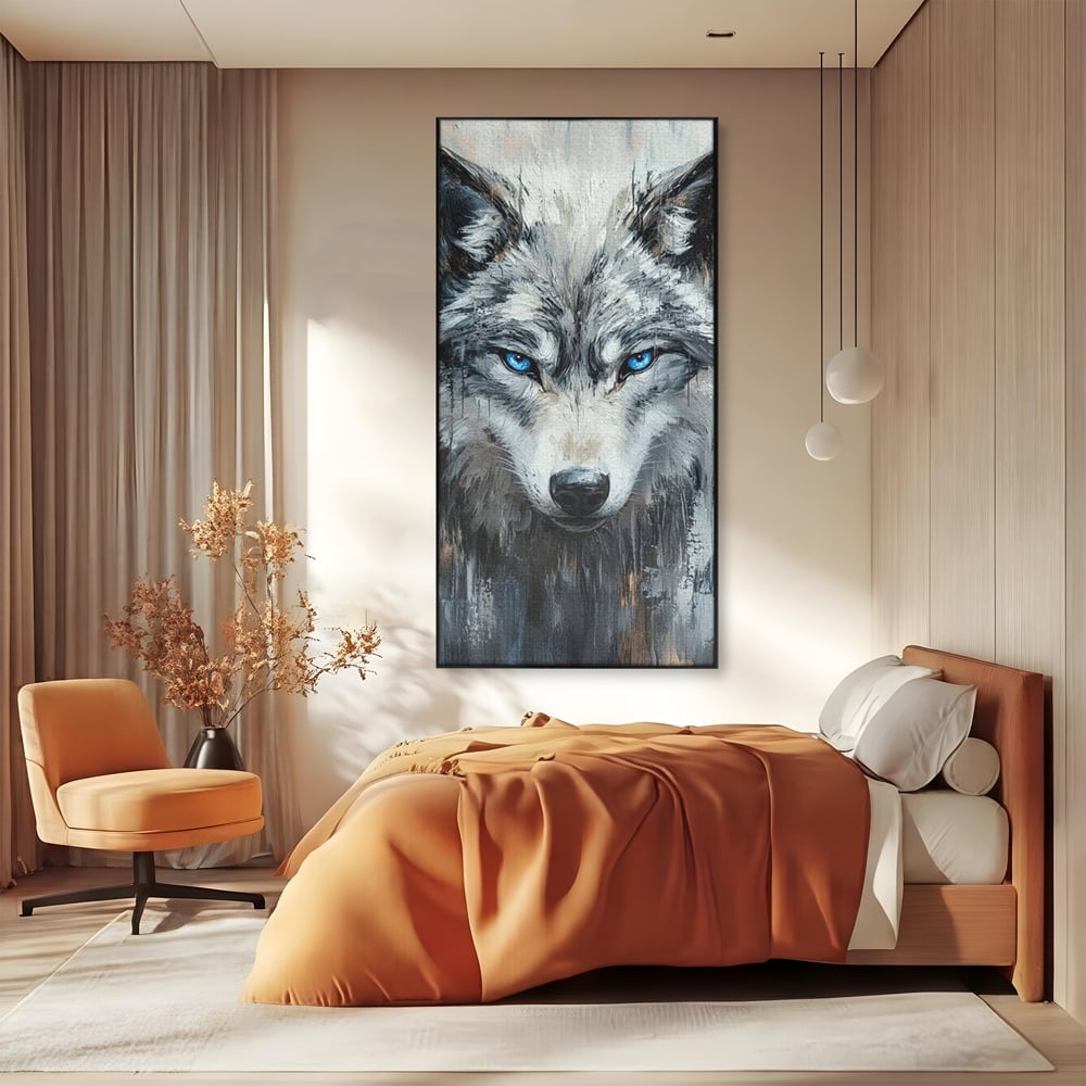 Leinwand Premium Canvas Wandkunst, LuxCanva® M1463, Crystal Shade, Gemälde, Blick, Blick, Patron, Portrait, Wolf, Alpha, Augen, Eis, Nord, Stark, Büro, Wohnen, Kinderzimmer