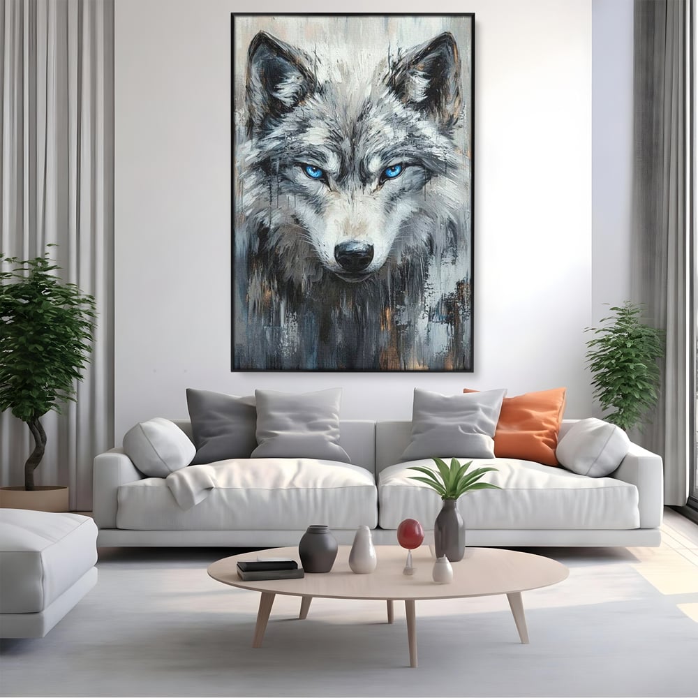 Leinwand Premium Canvas Wandkunst, LuxCanva® M1463, Crystal Shade, Gemälde, Blick, Blick, Patron, Portrait, Wolf, Alpha, Augen, Eis, Nord, Stark, Büro, Wohnen, Kinderzimmer
