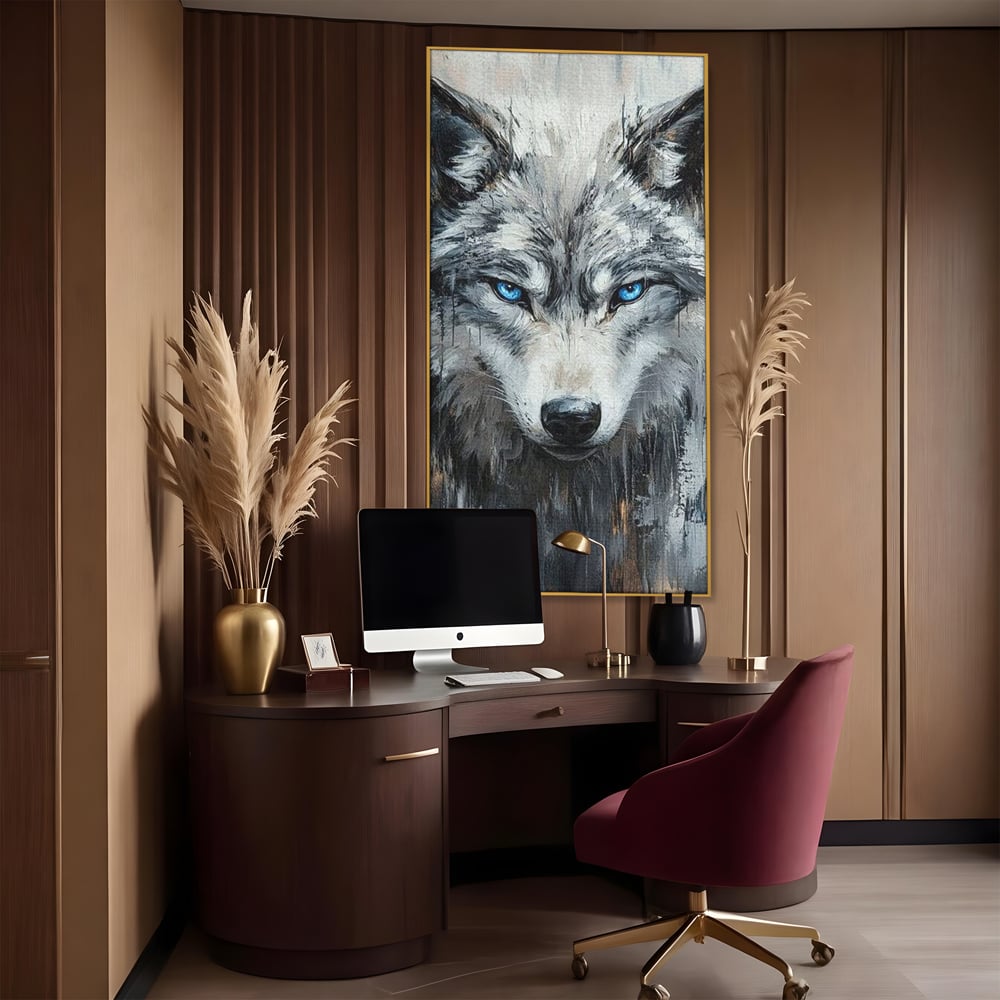 Leinwand Premium Canvas Wandkunst, LuxCanva® M1463, Crystal Shade, Gemälde, Blick, Blick, Patron, Portrait, Wolf, Alpha, Augen, Eis, Nord, Stark, Büro, Wohnen, Kinderzimmer