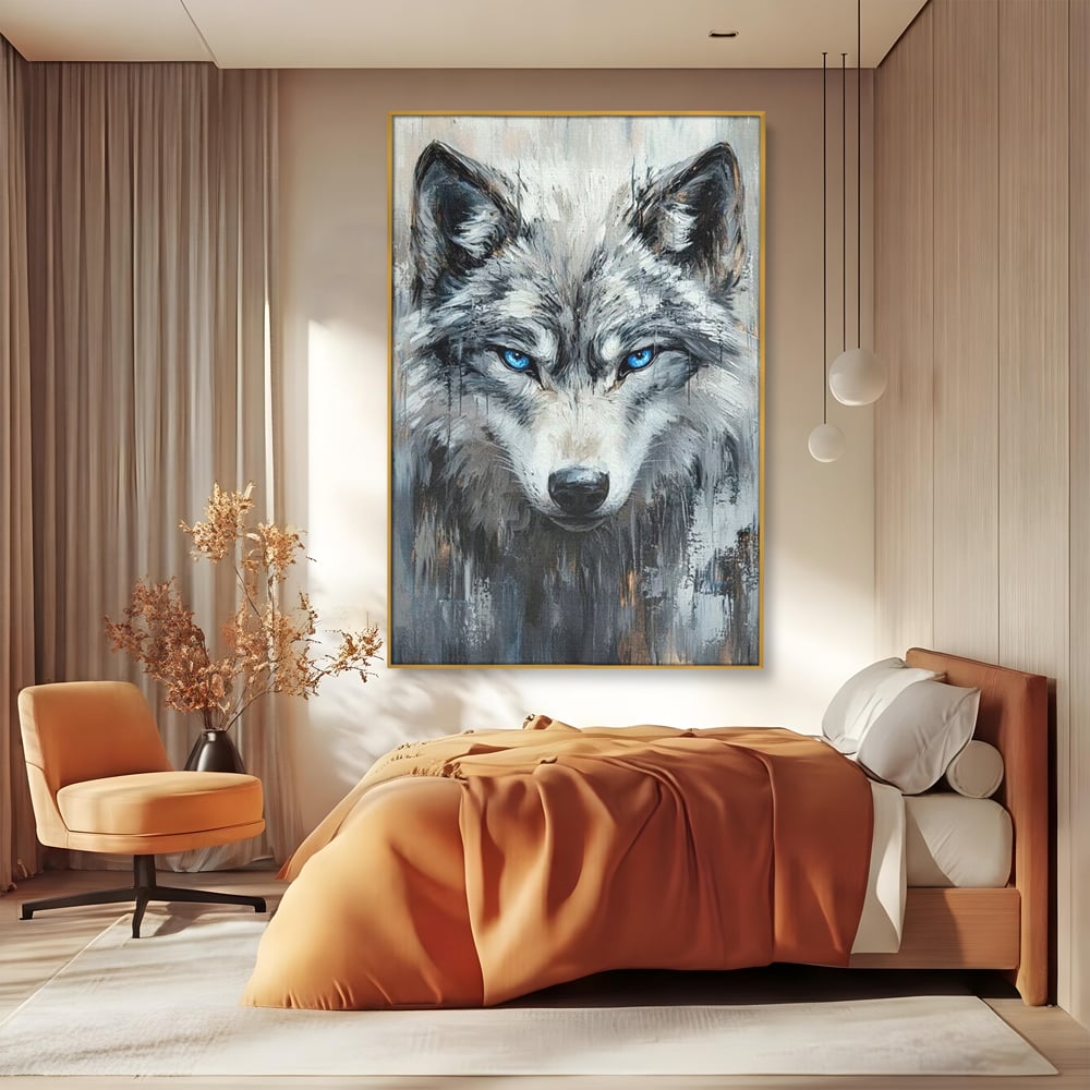 Leinwand Premium Canvas Wandkunst, LuxCanva® M1463, Crystal Shade, Gemälde, Blick, Blick, Patron, Portrait, Wolf, Alpha, Augen, Eis, Nord, Stark, Büro, Wohnen, Kinderzimmer