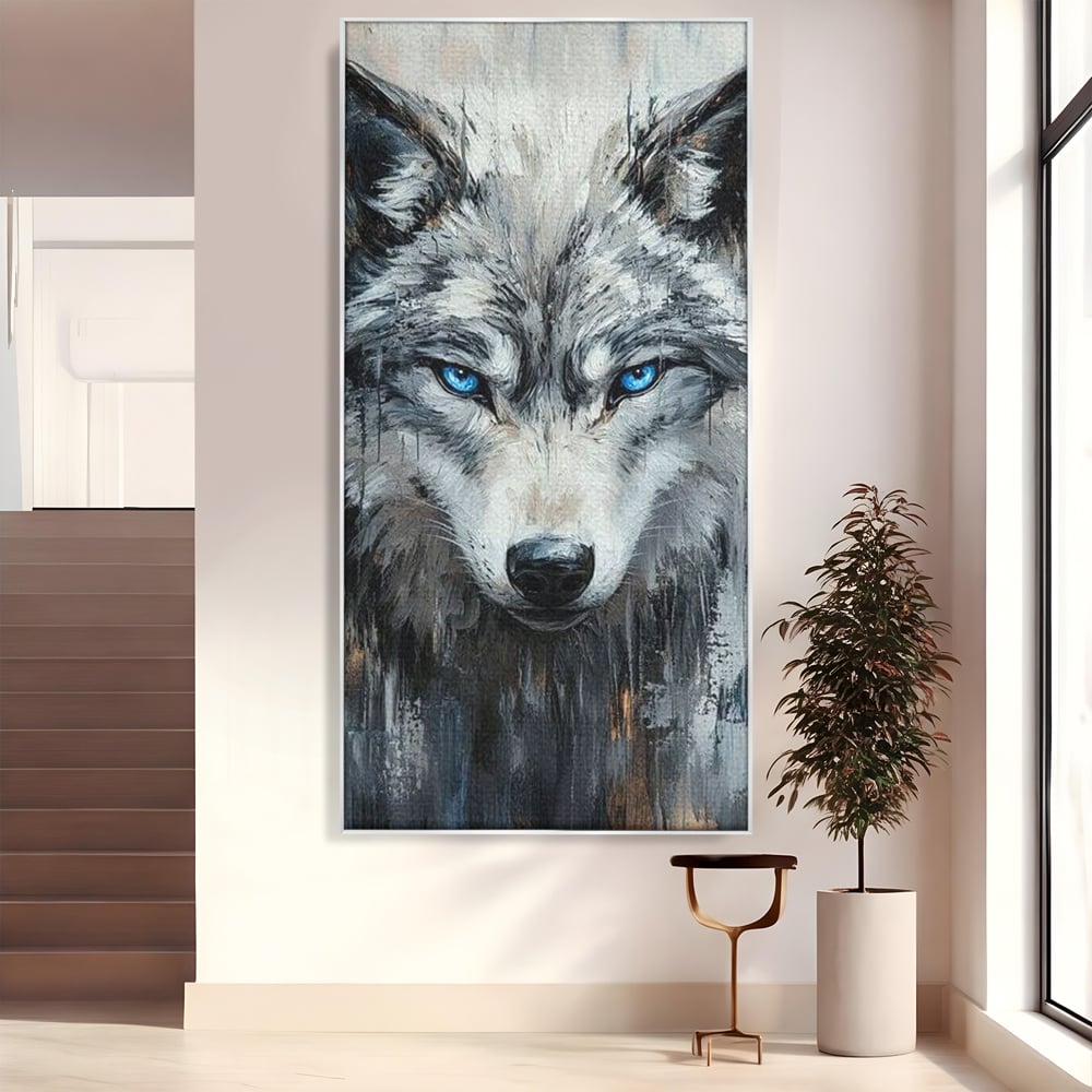 Leinwand Premium Canvas Wandkunst, LuxCanva® M1463, Crystal Shade, Gemälde, Blick, Blick, Patron, Portrait, Wolf, Alpha, Augen, Eis, Nord, Stark, Büro, Wohnen, Kinderzimmer