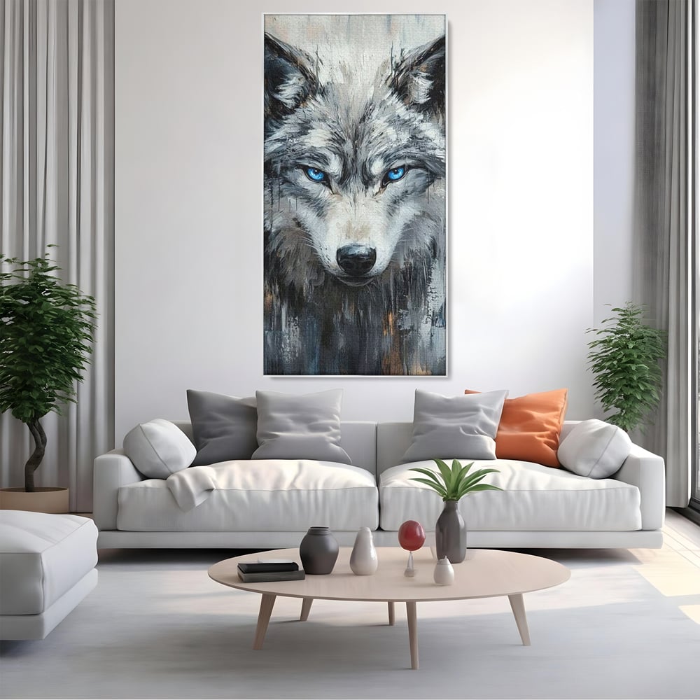 Leinwand Premium Canvas Wandkunst, LuxCanva® M1463, Crystal Shade, Gemälde, Blick, Blick, Patron, Portrait, Wolf, Alpha, Augen, Eis, Nord, Stark, Büro, Wohnen, Kinderzimmer