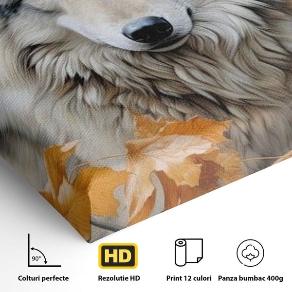 Leinwand Wandkunst Leinwand Wandkunst Premium, LuxCanva® M1464, Herz der Eiche, Herbst, Blätter, Herbst, Aramiu, Wald, Wolf, Arktis, Weiß, Weiß, Einsam, Trapper, Jäger, Büro, Wohnen, Kinderzimmer