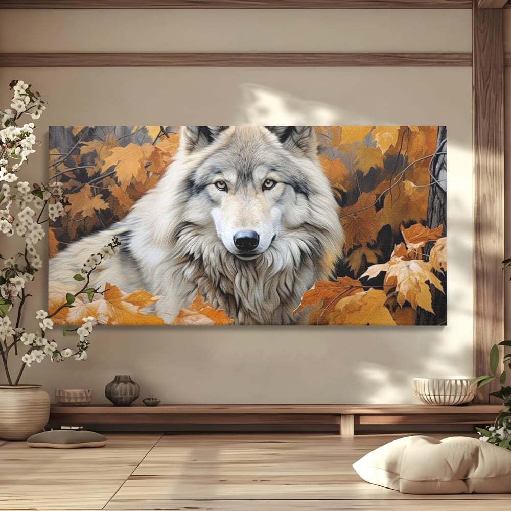 Leinwand Wandkunst Leinwand Wandkunst Premium, LuxCanva® M1464, Herz der Eiche, Herbst, Blätter, Herbst, Aramiu, Wald, Wolf, Arktis, Weiß, Weiß, Einsam, Trapper, Jäger, Büro, Wohnen, Kinderzimmer