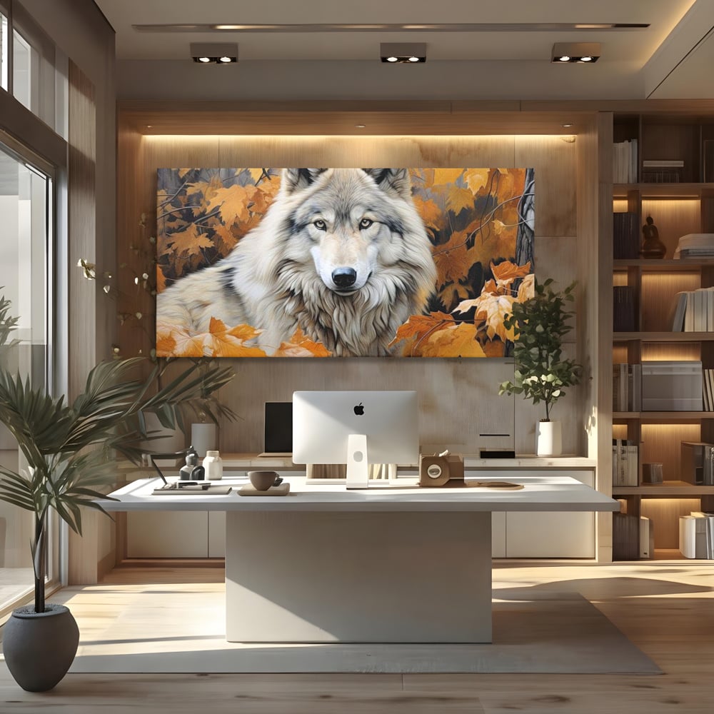 Leinwand Wandkunst Leinwand Wandkunst Premium, LuxCanva® M1464, Herz der Eiche, Herbst, Blätter, Herbst, Aramiu, Wald, Wolf, Arktis, Weiß, Weiß, Einsam, Trapper, Jäger, Büro, Wohnen, Kinderzimmer